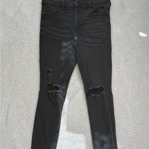 American Eagle Outfitters Black Skinny high waisted Distressed Jeans